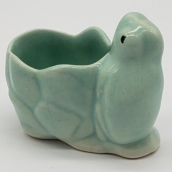 𝅺Light Teal Green Vintage Ceramic Frog on a Flower Mini Planter or Trinket Dish - Picture 9 of 9